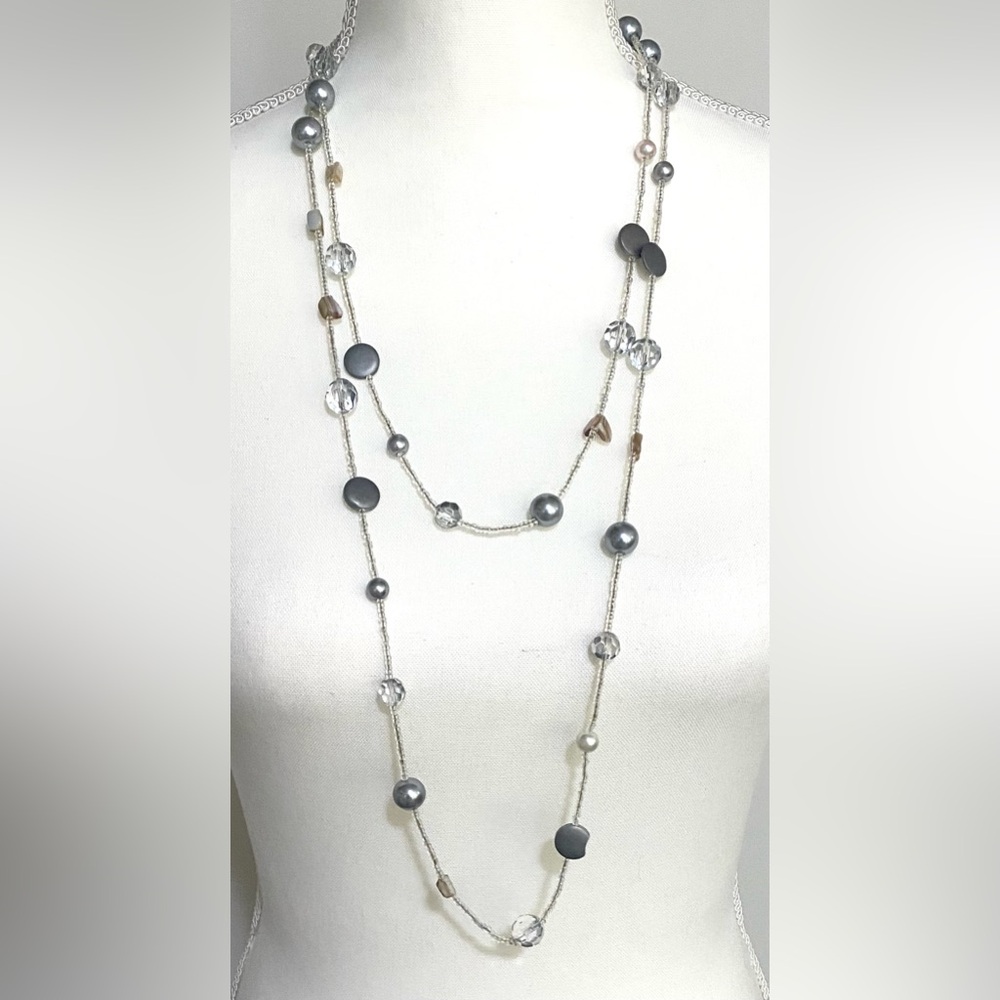 Gray Pearl Beaded Necklace Boho Fall Eclectic Festival Witchy Whimsigoth Retro